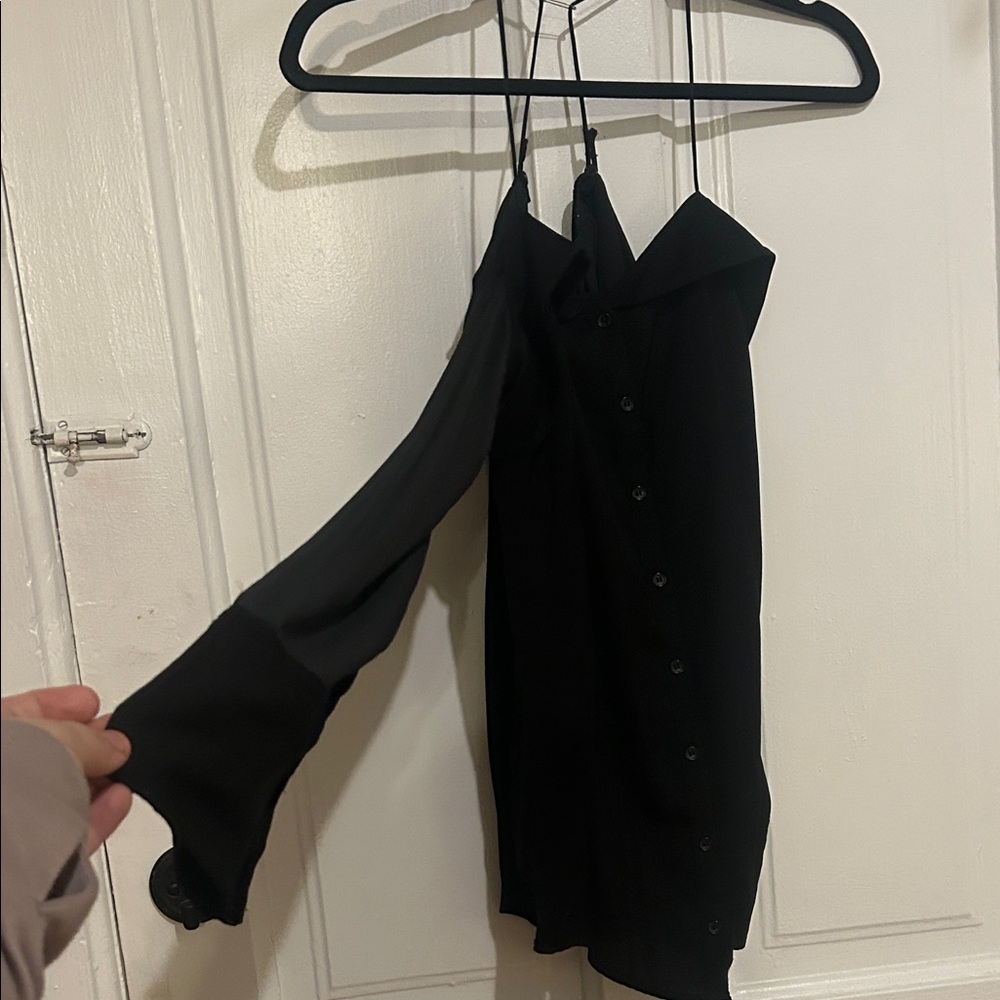 Free People off the Shoulder Black Womens button down long sleeve shirt